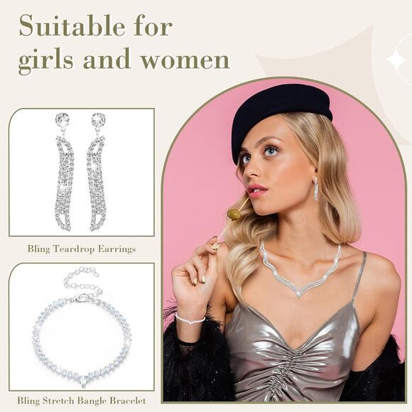 Silver Rhinestone Jewelry Set with Clutch Purse for Women Evening Formal - Picture 5 of 7